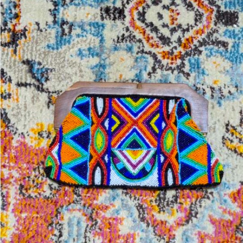 ALDO Colorful Beaded and Wooden Clutch